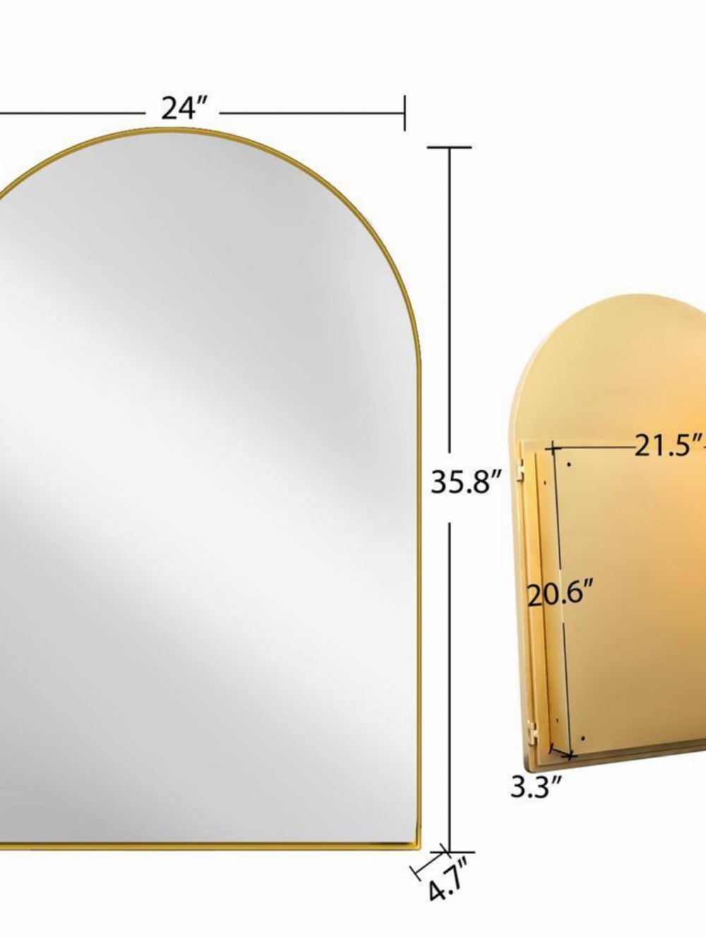 Arched Gold Bathroom Mirror with Slim Metal Frame
